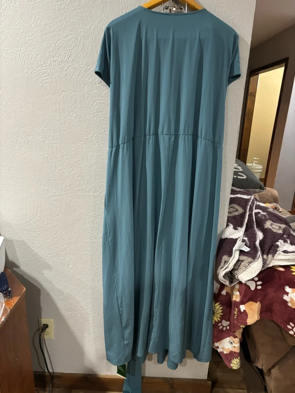 Halara Breezeful NWT V Neck Short Sleeve Pocket Tie Midi Dress Stone Blue Sz 3X - Picture 9 of 9